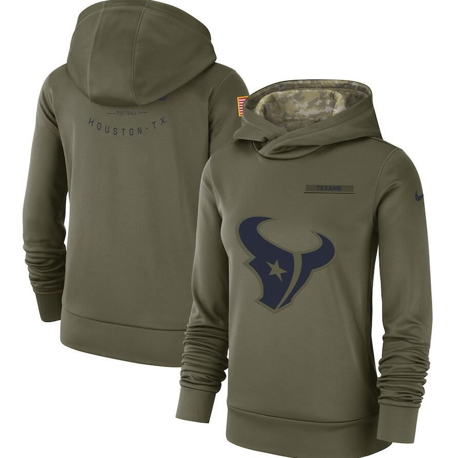 Women's Houston Texans Olive Salute to Service Team Logo Performance Pullover NFL Hoodie